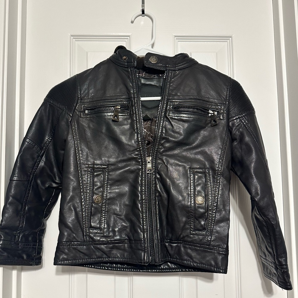Kids Dark Brown Hooded Faux Leather Jacket Size XS 5/6